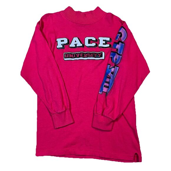 Vintage Pace University Long Sleeve Shirt S Champion USA 90s Airbrush Lopsided - Picture 1 of 9
